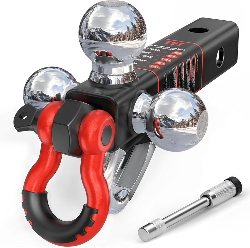 TYT Tri Ball Mount Trailer Hitch ，Fits 2 inch Receiver, Triple Balls (1-7/8", 2", 2-5/16") with Tow Hook & Shackle,10,000lbs GTW,1,000 lbs Tongue Weight, Includes Hitch Pin Lock - Image 1